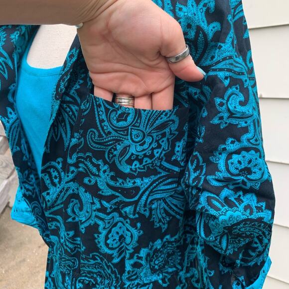 Vintage 90s Paisley Jersey tank shirt overlay dress teal black LARGE? - Picture 6 of 7